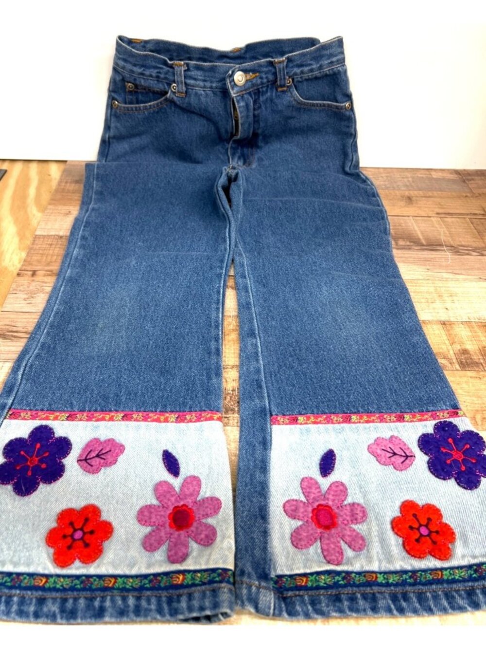 CC Bates Girls Denim Jeans With Floral Embroidery & Trim Size 6 Malaysia